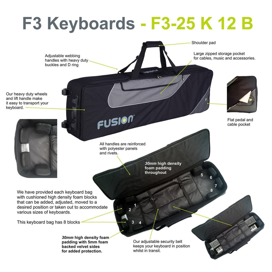 Gig Bag for Keyboard 12 (76-88 keys), Keyboard & Synthesizer gig bags,- Fusion-Bags.com - Keyboard 12 (76-88 keys) Gig Bag - Fusion-Bags.com